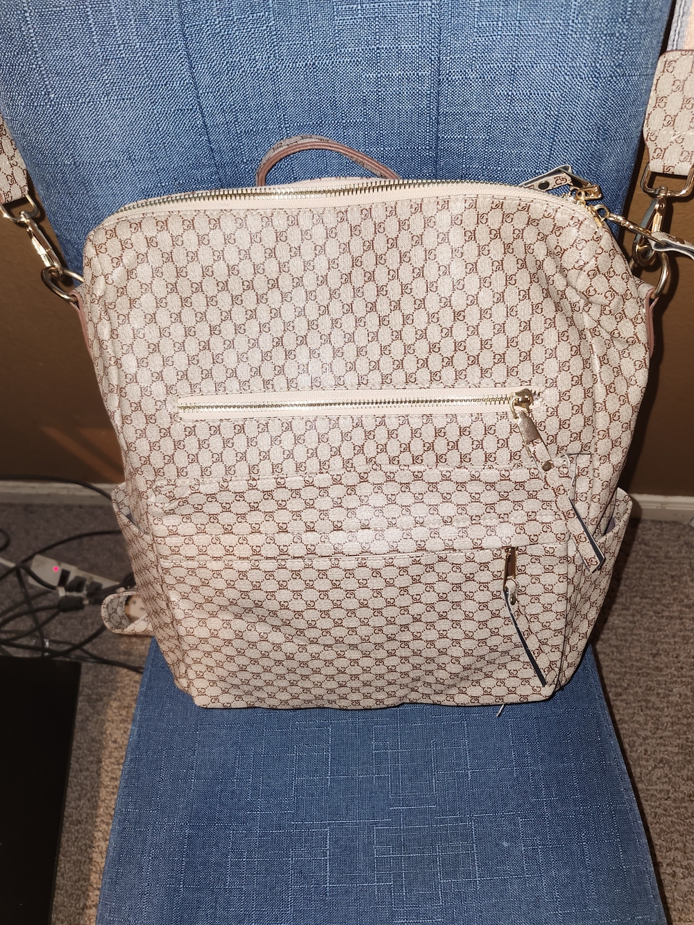 Beige Monogram Convertible Backpack